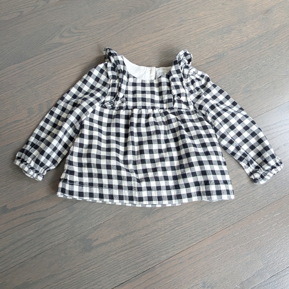 GAP Girls Toddler Plaid Ruffled Blouse, Long Sleeve, 18-24 Months